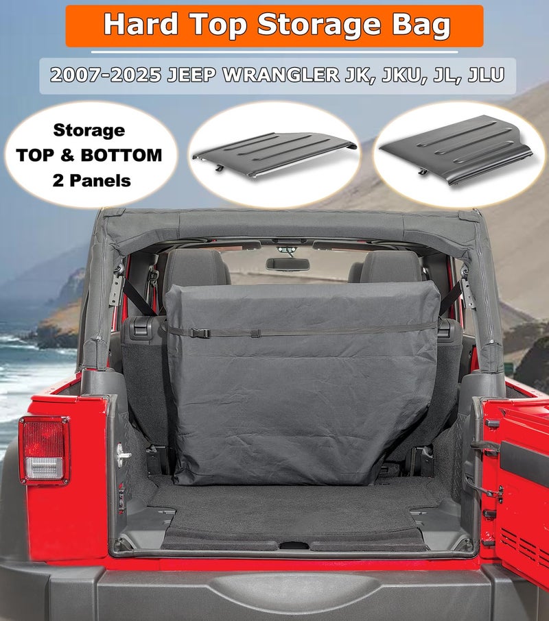 Camoo Freedom Panel Hard Top Storage Bag with Handle For 2007-2025 Jeep Wrangler JK, JKU, JL, JLU, Sports, Sahara, Freedom, Rubicon 2-Door and 4-Door, Jeep Gladiator JT, Car Interior Organizer Bags - Image 2